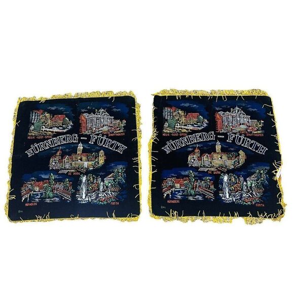 Unbranded Other - Set Of 2 Military Black Velvet Nurnberg-Furth Germany Throw Pillow VTG Fringe